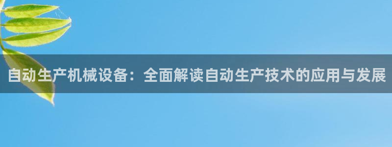 杏盛平台代理：自动生产机械设备：全面解读自动生产技术的应用与发展